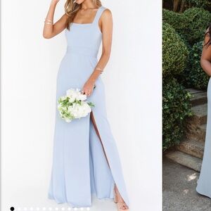 Paris Gown Bridesmaid Dress in Steel Blue Stretch (Size Small)